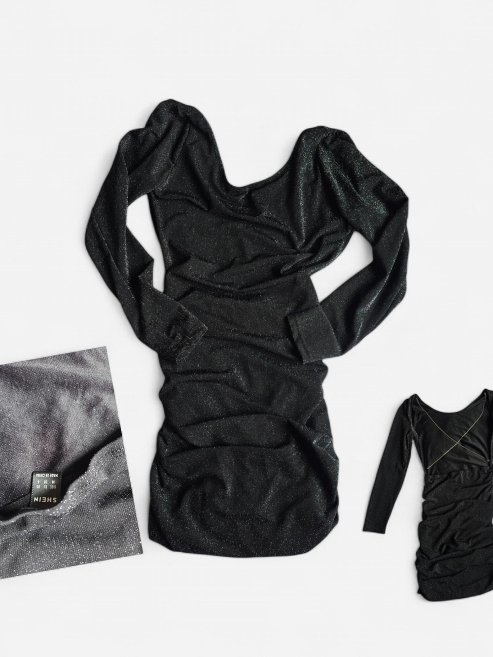 SHEIN Black Sparkle Long Sleeve Bodycon Mini Dress